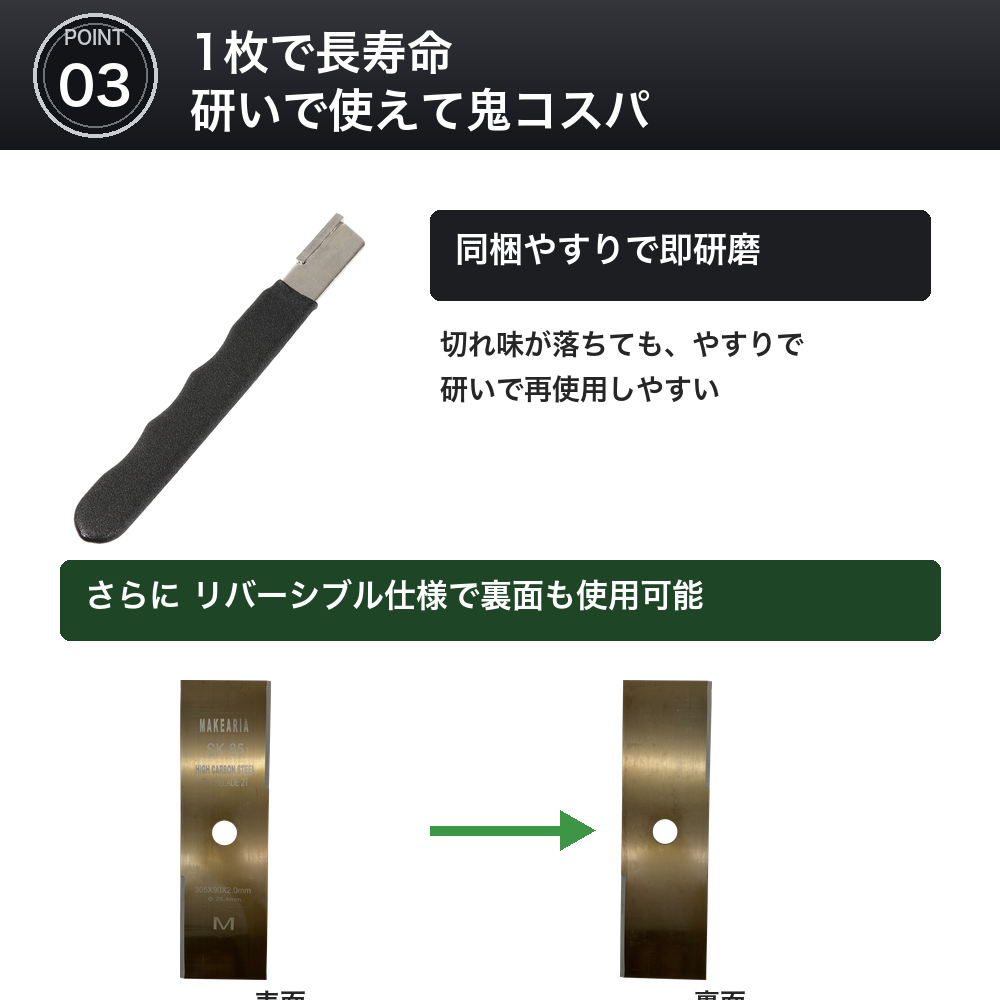 研いで使えてコスパ・リバーシブル