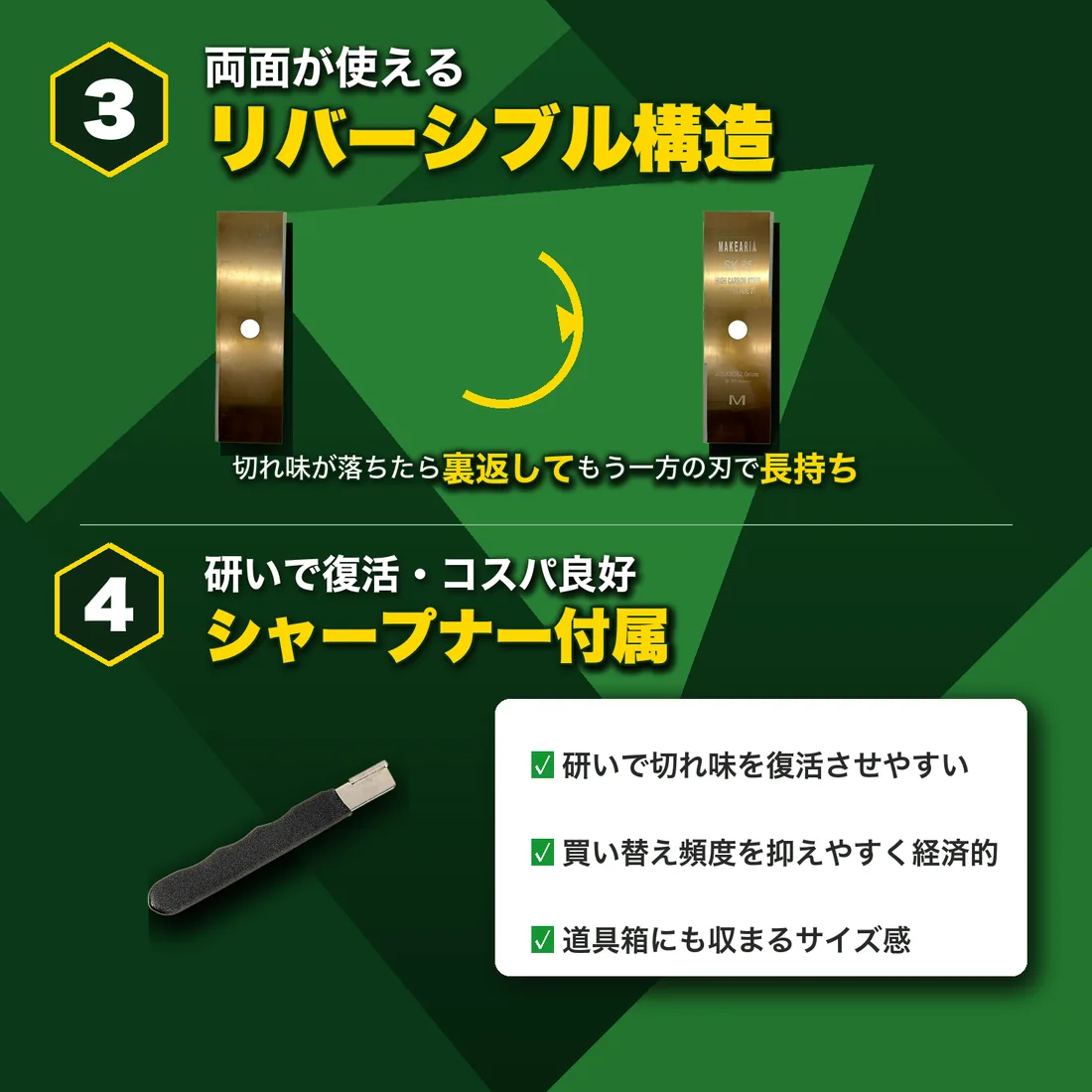 リバーシブル構造+シャープナー付属
